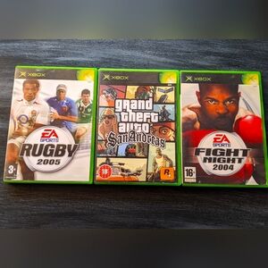XBox lot of 3 games-Fight night, Grand Theft Auto San Andreas, Rugby